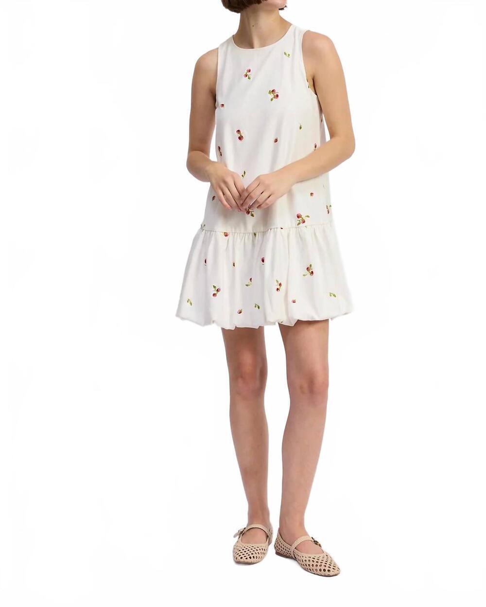 NEW EN SAISON women's strawberry kiss bubble hem mini dress in white